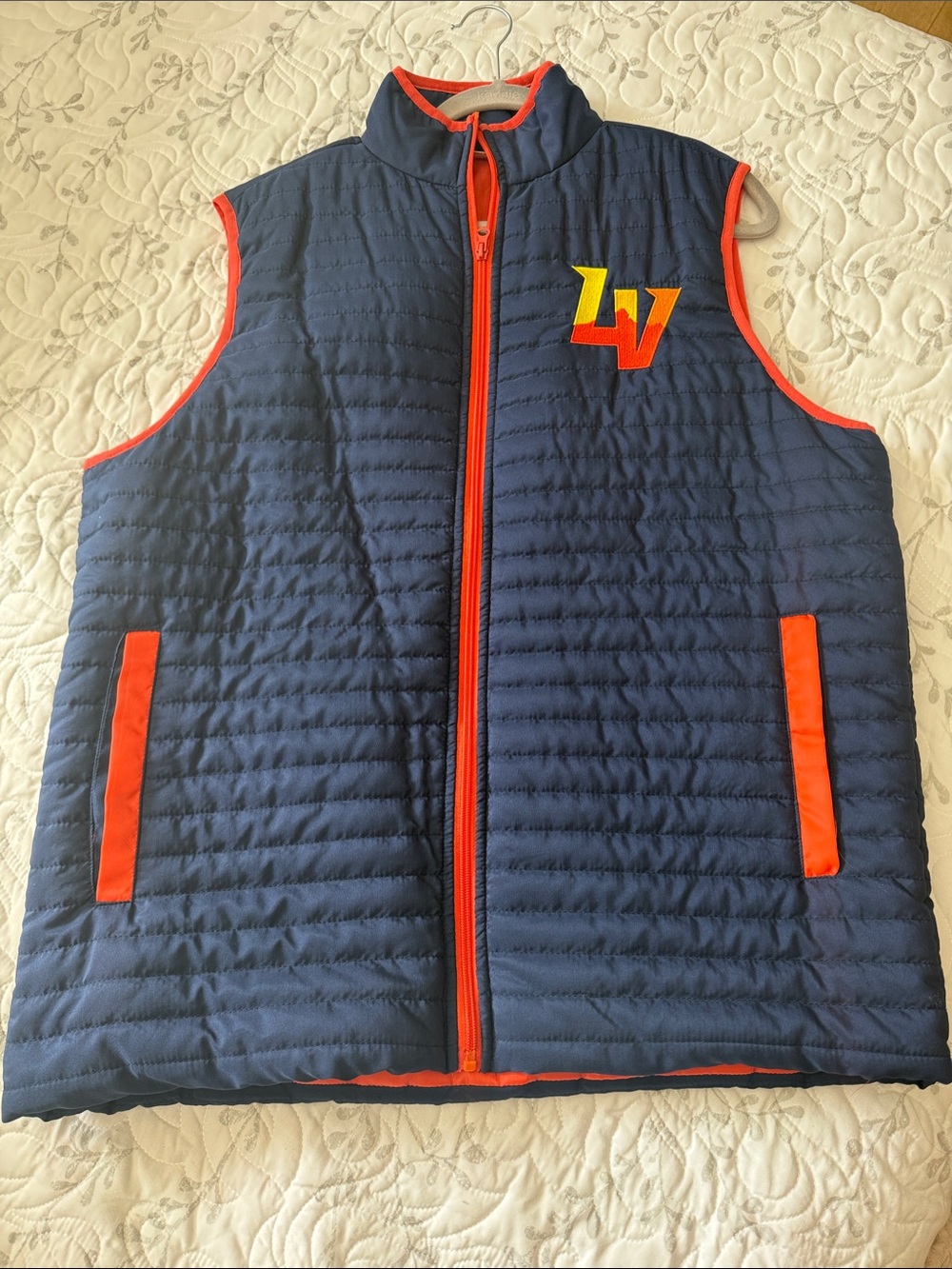 Men's Las Vegas Aviators Navy Quilted Lightweight Puffer Vest with Orange Trim
